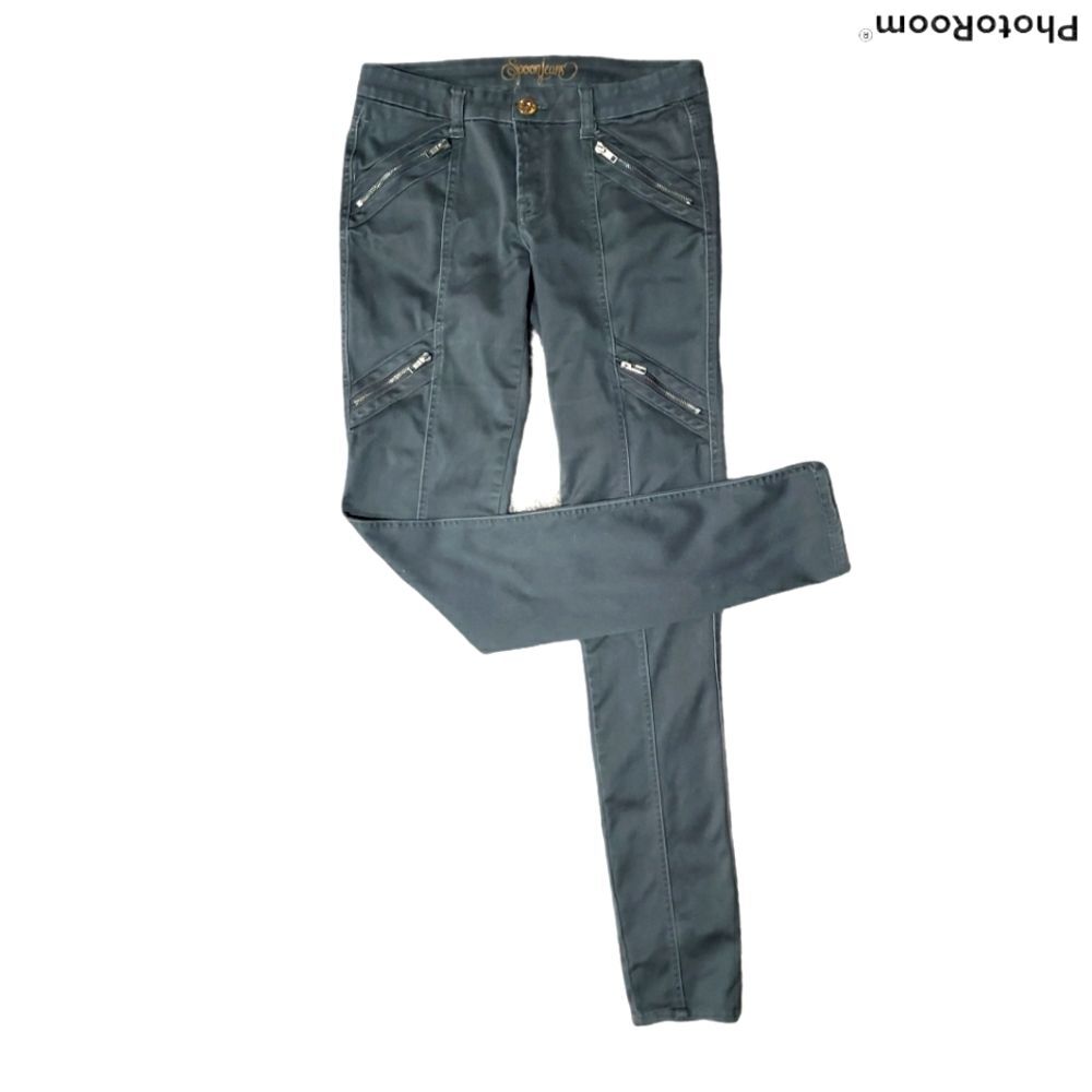 SPOONJEANS Green Skinny W Gold Zippersss